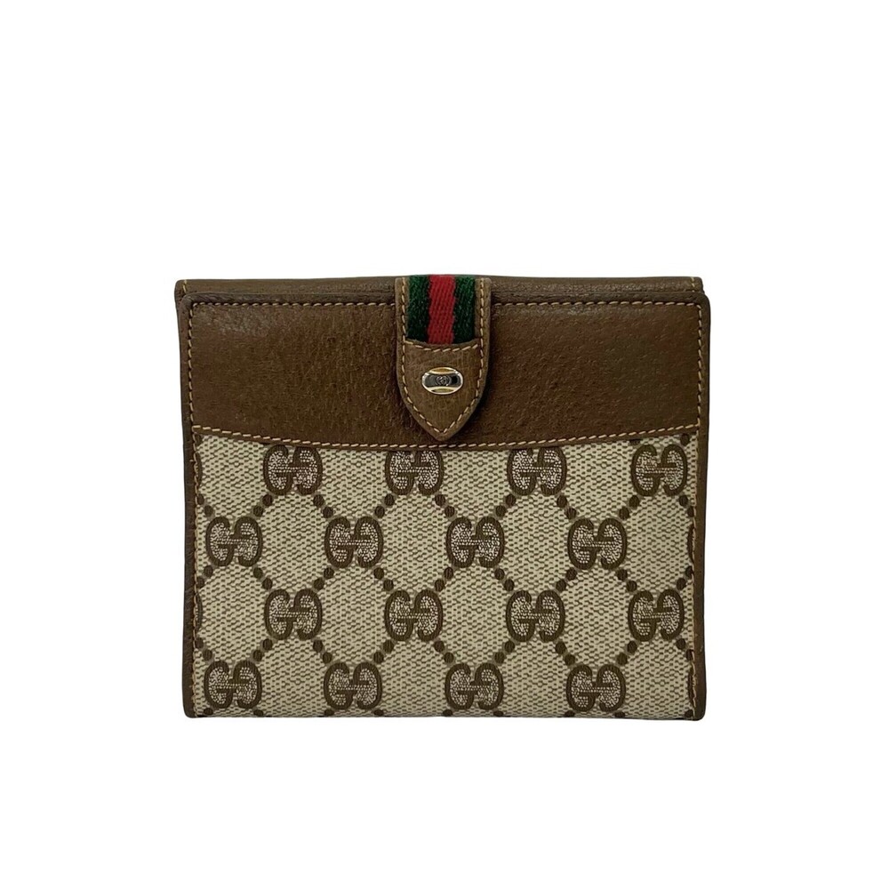 GUCCI Vintage Sherry Line GG Pattern Leather Bi-fold Wallet Mini Brown 31182